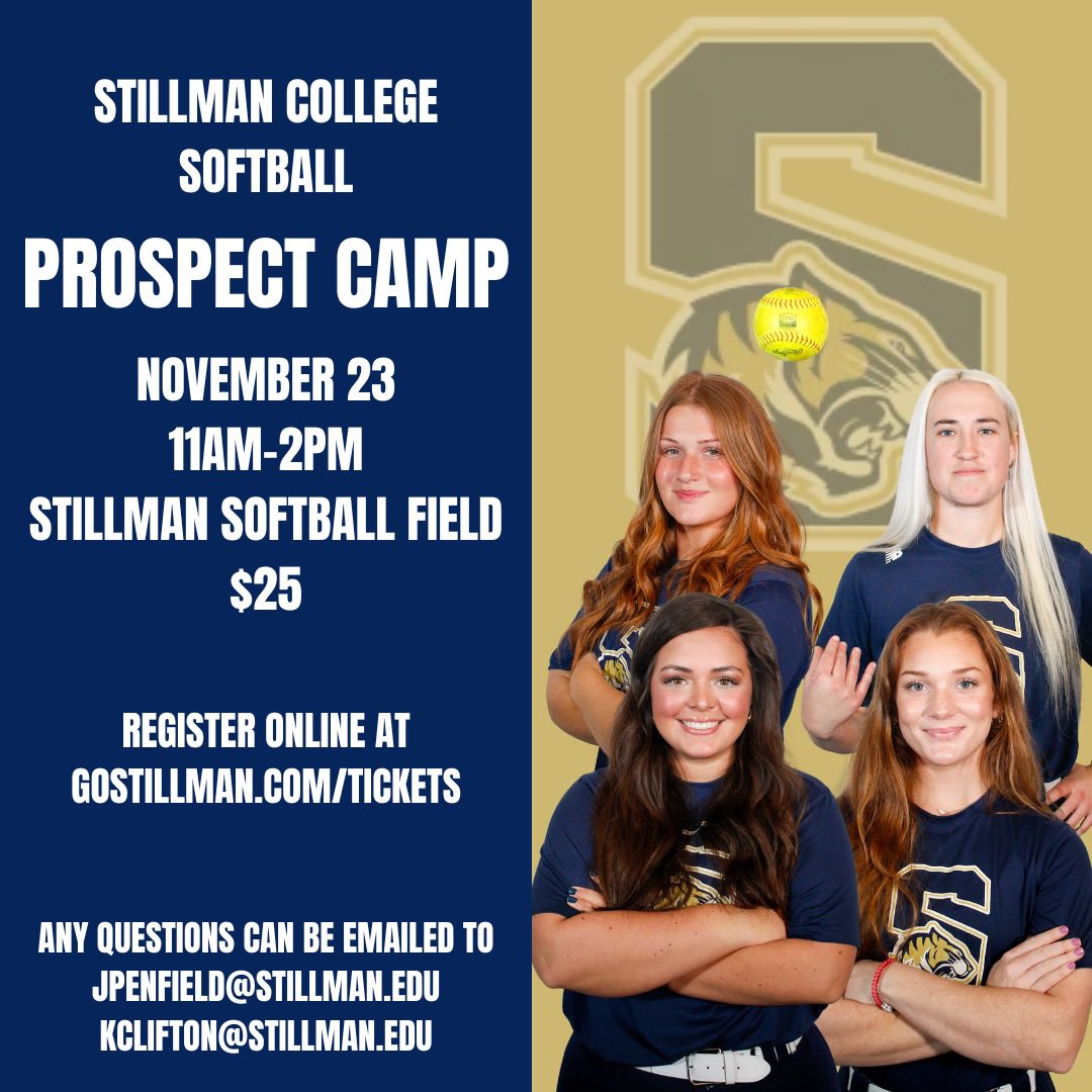 Join us November 23rd for the Stillman College Prospect Camp! Come see what Stillman Softball is all about! 🐅