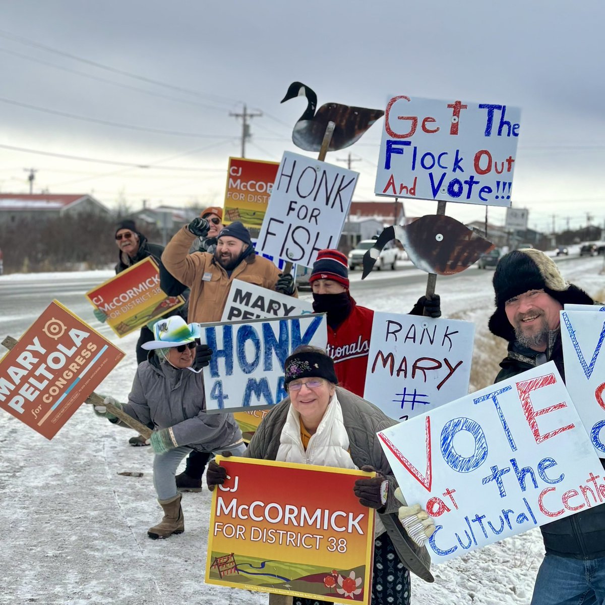 No signs like homemade signs! We’re getting the job done (and honking for fish along the way)!