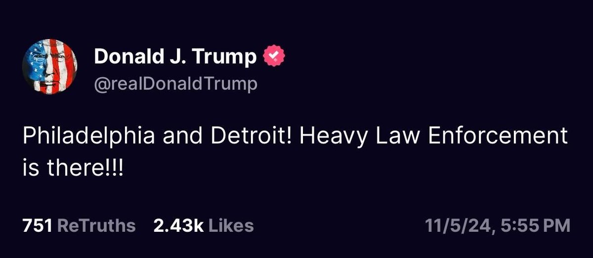 Donald Trump is now spreading lies about Philly and Detroit, in a naked attempt to try to scare mostly Democratic voters (and voters of color in particular) from turning out late in the day before polls close. Once again, Donald Trump is a walking, talking threat to democracy and
