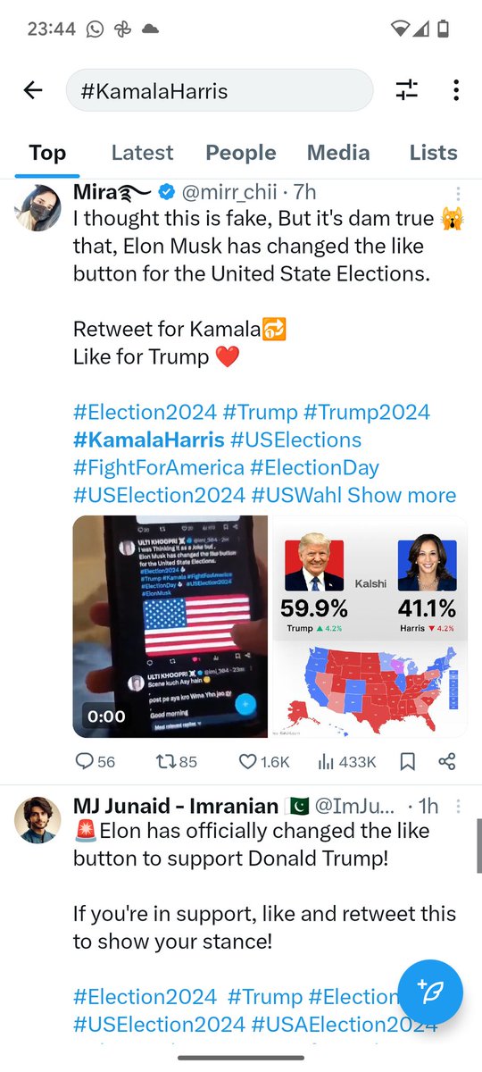 Top tweets when you look up #KamalaHarris are laughably desperate.

Elon Musk has his bots out in full force tonight. There will be no useful/interesting information on this platform tonight.