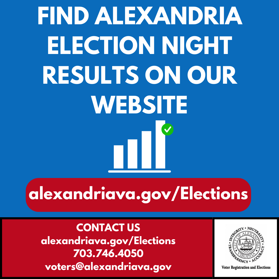 Following the results tonight? You can find Alexandria Election Night results on our website: alexandriava.gov/Elections