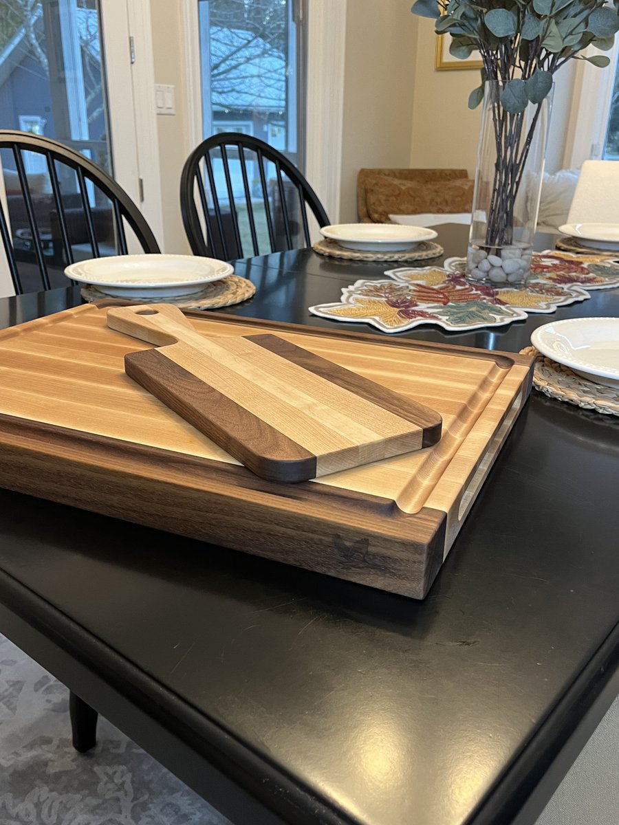 GreenDuckCustom's tweet image. Our Holiday Special is now LIVE!  We are offering our massive (24" x 18") hard maple and black walnut carving board with a free matching charcuterie board.  Special Price= $190.00 (plus tax) Shipped.  Order by Nov 15 for delivery before Thanksgiving!  greenduckcustoms.com…