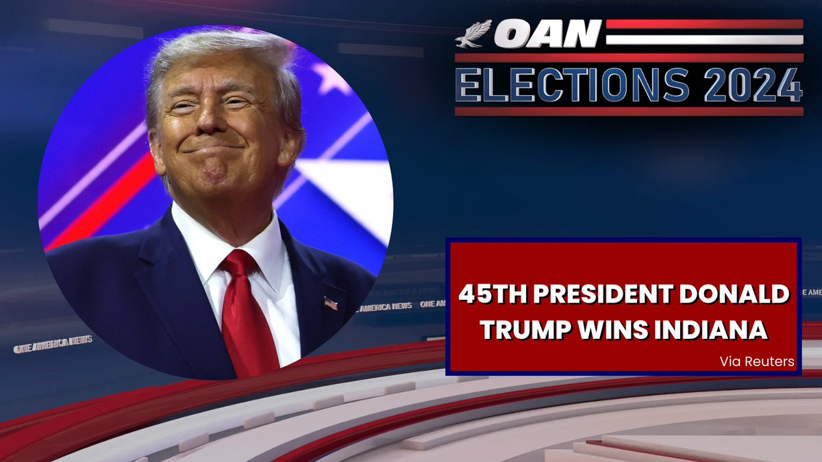 OANN's tweet photo. BREAKING: 45th President Donald Trump Wins Indiana.

Via Reuters https://t.co/rx96FbUCa4