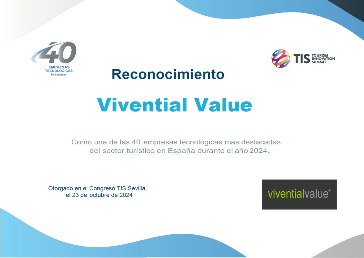 Vivential Value (@viventialvalue) on Twitter photo #SmartDataVV <a href="/ViventialValue/">Vivential Value</a> seleccionada como una de las 40 empresas tecnologicas más destacadas en España de 2024 #Sergestur #TIS2024 <a href="/tissevilla/">Tourism Innovation Summit</a> #SmartDataVV <a href="/ViventialValue/">Vivential Value</a> seleccionada como una de las 40 empresas tecnologicas más destacadas en España de 2024 #Sergestur #TIS2024 <a href="/tissevilla/">Tourism Innovation Summit</a>
