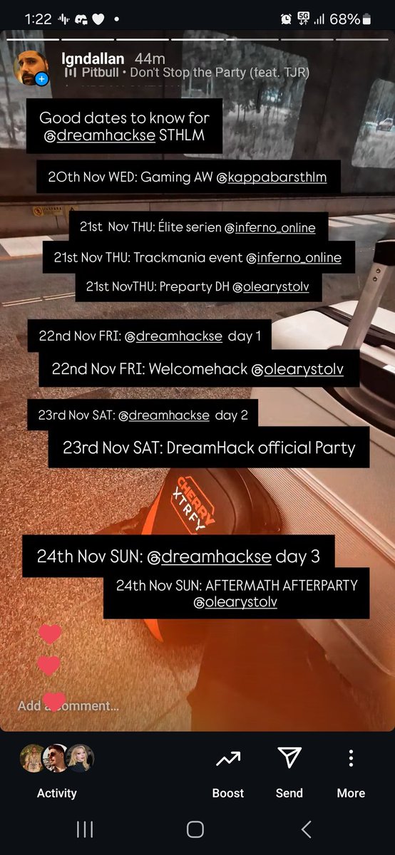 Made a shortlist of current events to know about during DreamHack STHLM. There are other events but these are the ones I'm up to date with atm. Feel free to share!