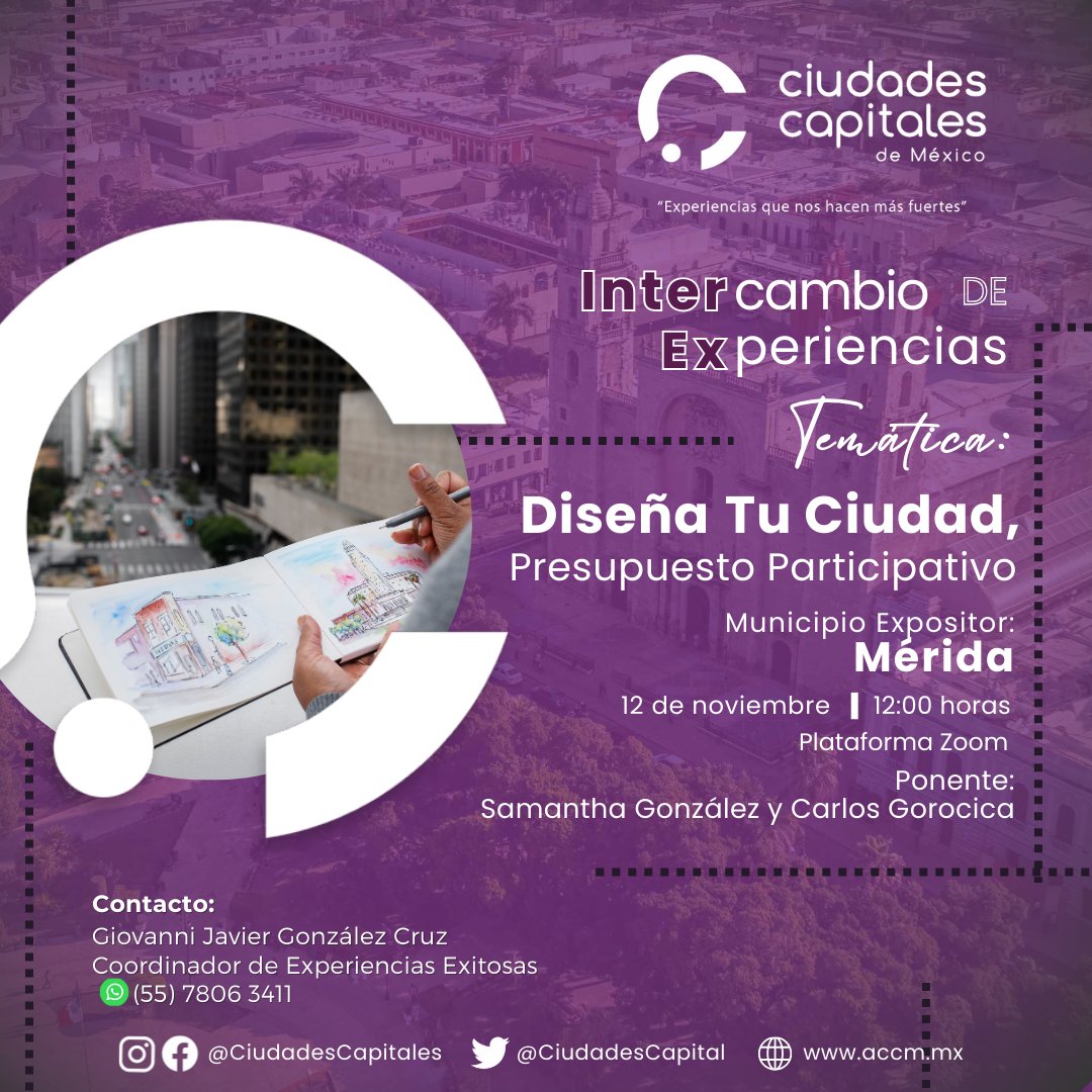 CiudadesCapital's tweet photo. Te invitamos a conocer la #InterEx: “Presupuesto Participativo #DiseñaTuCiudad”, que impulsa la Presidenta Municipal del @AyuntaMerida, @CeciliaPatronL
Regístrate aquí para acompañarnos:
https://t.co/fQf68v6jPg
Atte: @NormaMXL, Pdta. de #Mexicali y #ACCM
https://t.co/9HbyG40vkG https://t.co/fDtvQRRhFg
