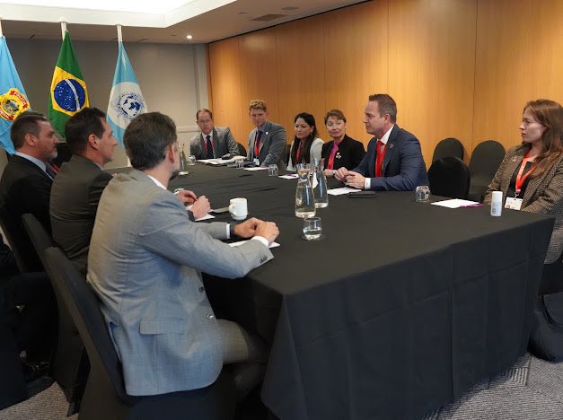 INTERPOL_USA's tweet image. Day 2 of the #INTERPOLGA: We held bilateral meetings with nearly a dozen countries, defended the governance of @INTERPOL_HQ to keep the org as strong as possible, &amp;amp; hosted a reception with 100+ delegates from across the world. #forasaferworld