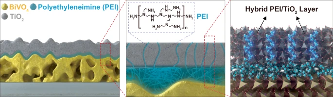 _jungki1981's tweet photo. Commentary on our Recent Work on PEI/TiO2 Hybrid Film as a Hole-Selective Protective Coating for Stable Solar Water Oxidation  

Solar water splitting has long captivated researchers, as it offers the potential to produce versatile hydrogen without external energy input. However, this goal remains challenging, as evidenced by the extensive research on the topic since the pioneering work of Honda and Fujishima in 1972. In particular, metal oxide semiconductors like BiVO4 and Fe2O3 have garnered significant attention for solar water oxidation due to their elemental abundance, relatively small bandgap, and perceived stability. Despite considerable advances in enhancing the efficiency of solar water oxidation with these oxide photoelectrodes, their stability under oxidative conditions has proven problematic, dispelling the initial perception that oxide materials would remain stable in such harsh environments.  

Researchers have explored various strategies to address these stability issues, finding that modifying oxide photoanodes with inherently stable TiO2 is one of the most effective approaches. However, TiO2, as a naturally n-type semiconductor with a deep-lying valence band, is not ideal for photoanodes since it obstructs hole transport, which is essential for water oxidation. Some studies suggest that ultra-thin, nanometer-scale TiO2 films can enhance stability while allowing hole transport via defect states or tunneling. Nevertheless, it is practically difficult to avoid pinholes in such thin films, which can limit stability. Consequently, thicker TiO2 films are needed as protective coatings, but these tend to be unsuitable for oxide photoanodes due to significant energy-level mismatches.  

In this study, Dr. Sanghyun Bae proposed using a hybrid film composed of TiO2 and an amine-rich polymer as a protective coating layer for oxide photoanodes in solar water oxidation. When hybridized, amine-rich polyethyleneimine introduces sufficient defect states even in thicker TiO2 layers, allowing for improvements in both the performance and stability of various oxide semiconductors. Further technical details are available in our paper, which is freely accessible: 
- Title: A hole-selective hybrid TiO2 layer for stable and low-cost photoanodes in solar water oxidation 
- Citation: Nature Communications, 2024, 15, 9439. - Link: https://t.co/n0uvSOaFkd

Dr. Sanghyun Bae initiated this work during his Ph.D. studies in my group and while visiting Prof. David Tilley’s group at the University of Zurich; he completed it as a postdoctoral researcher in Prof. Tilley's group. I am delighted to have been involved in this excellent work, thanks to Dr. Bae and Prof. Tilley.