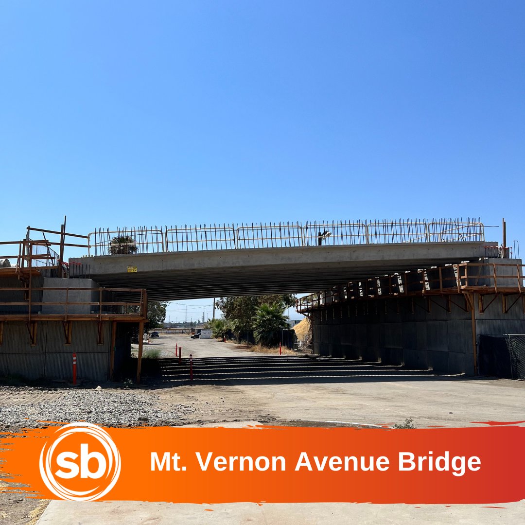 Crews are progressing on the new Mt. Vernon Ave. Bridge over 3rd St., requiring intermittent closures of 3rd St. for approximately three weeks. Construction takes place on weekdays from 6 AM - 3 PM. Resident access will be maintained via the alleyway.  goSBCTA.com/MtVernonBridge