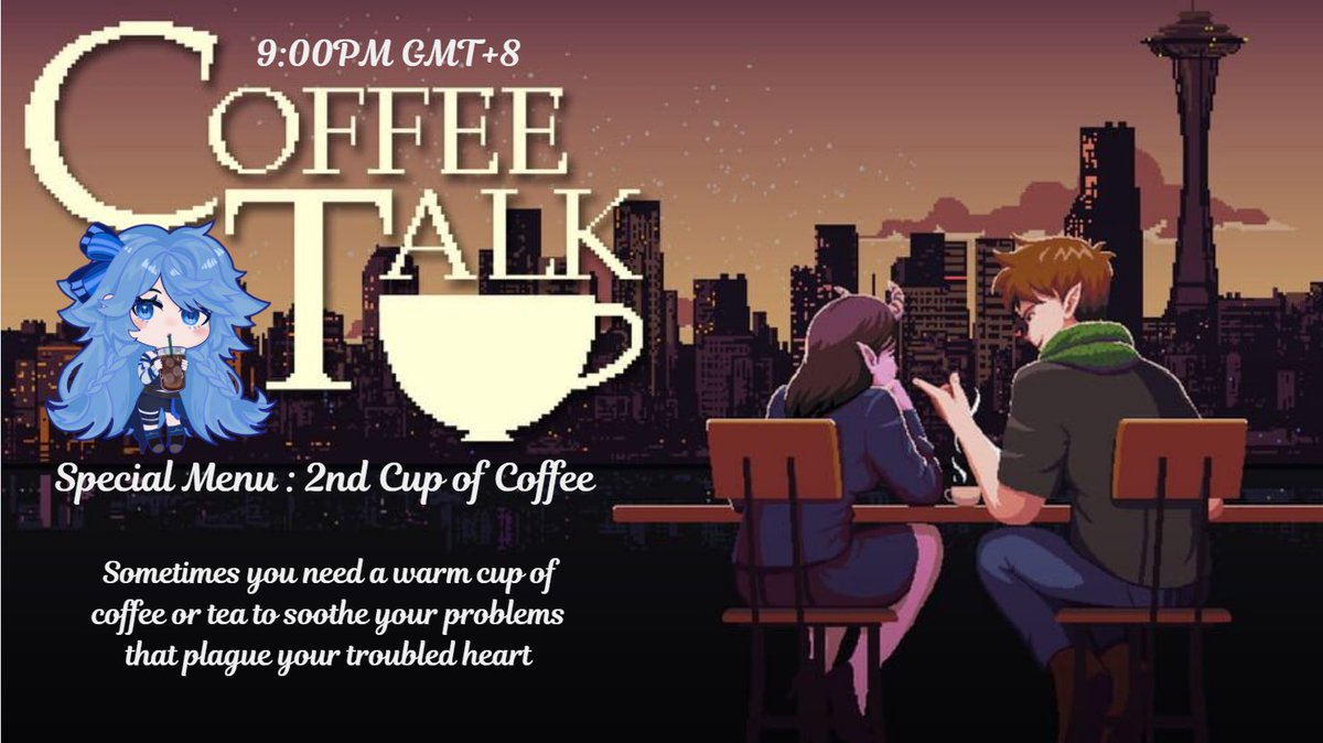 bellmythos's tweet photo. ☕️2nd Cup☕️
We’re bringing some coffee and chill vibes as we play as a barista listening to customer’s hearts. If you love VA-11 Hall-A and Bar Oasis, you will love this. I look forward to chat and serving you a cup of your favourite beverage.
#vtuber #ENVtuber #coffeeweek https://t.co/BfoQhrQi6Z