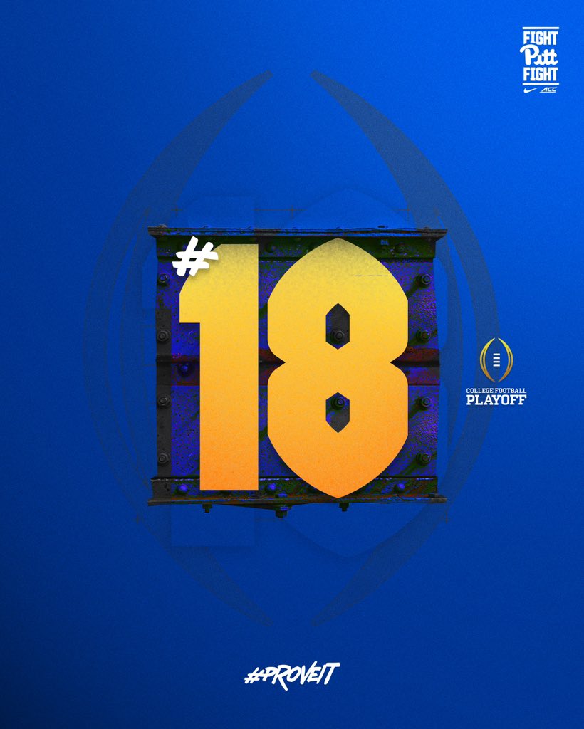Pitt_FB's tweet photo. FIGHT. PITT. FIGHT 🔵🟡

#18 in the initial @CFBPlayoff rankings 

#HailToPitt https://t.co/kEbRl3KOMt