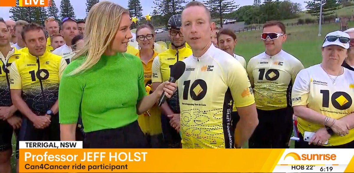 Wonderful coverage yesterday on <a href="/sunriseon7/">Sunrise</a> of our <a href="/tourdecure_aus/">Tour De Cure</a> 3 day 350km ride. 

Great to be a part of the <a href="/CommBank/">CommBank</a> Can4Cancer fundraising campaign again in 2024, celebrating 10 years and almost $20M contributed to cancer research in Australia.

nswride24.can4cancer.com.au/jeff-holst