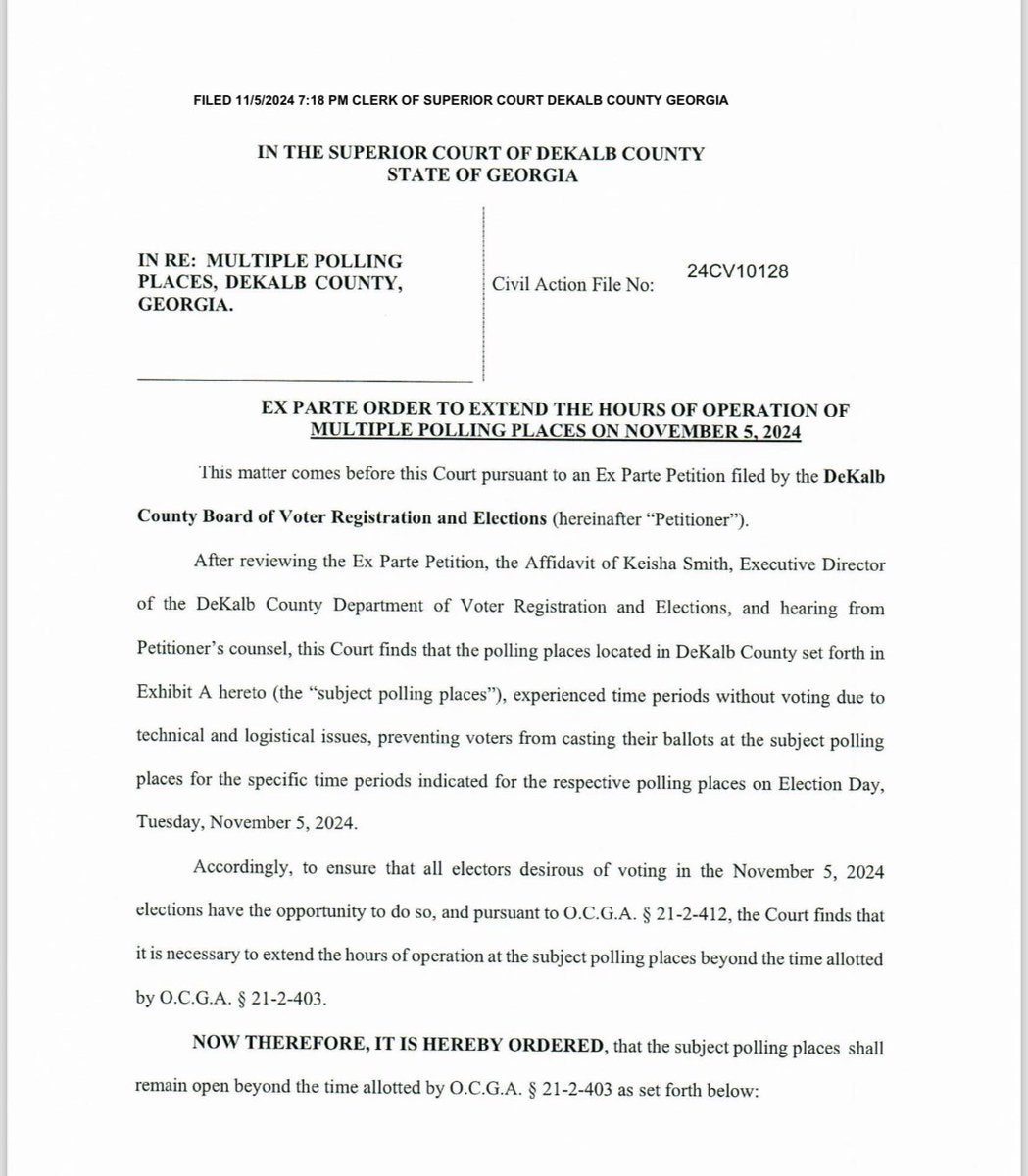 bluestein's tweet image. A DeKalb judge just ordered precincts to be opened later following hoax threats that disrupted voting in the deep blue county. #gapol