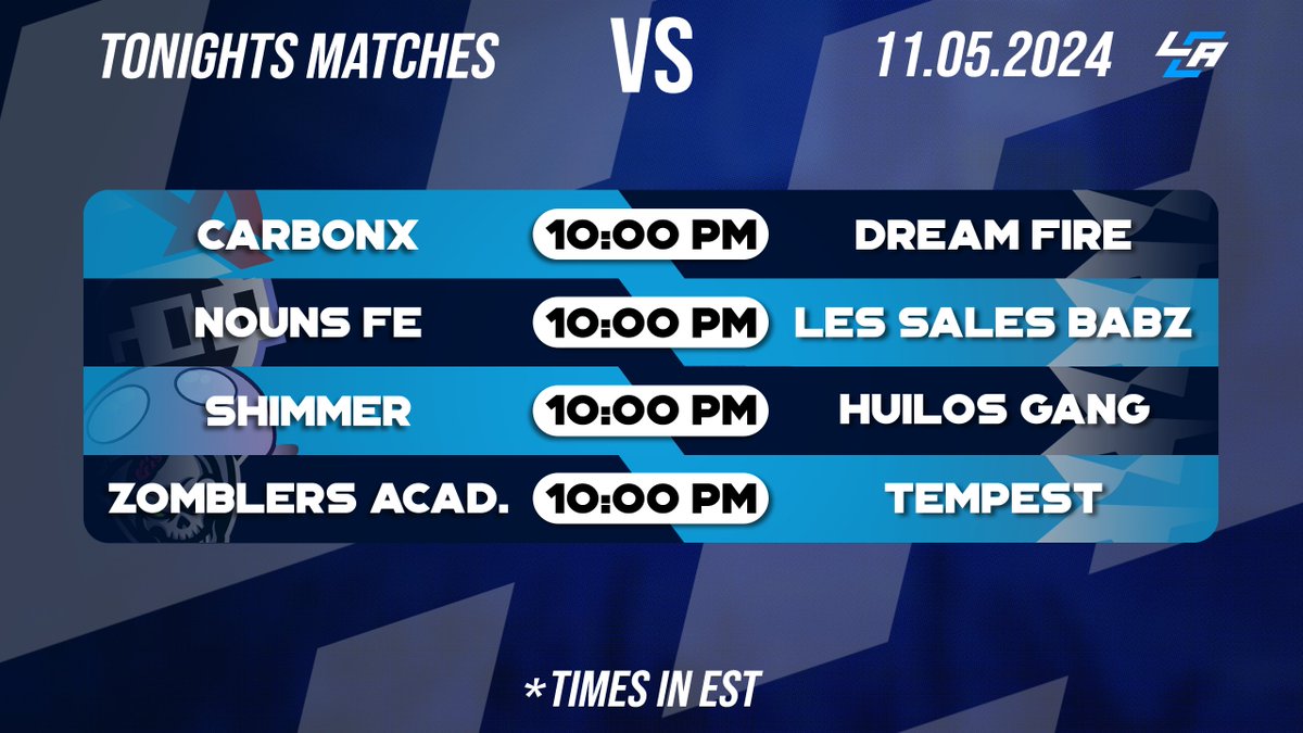 🚨 Tonight's Matches Covered by LCA!🚨
⚔️<a href="/CarbonX_GG/">CarbonX</a> VS #DreamFire
🎙️<a href="/JIber36/">Jeremy Iber</a>

⚔️<a href="/Zomblers/">Zomblers LLC</a> Acad. VS #Tempest
🎙️<a href="/Cashmmt/">CashMMT</a>

⚔️<a href="/nounsfe/">nouns.fe ⌐◧w◨</a> VS #LesSalesBabz
🎙️<a href="/Amaster15/">andrew hallman</a>

⚔️@ShimmerCSGO VS #HuilosGang
🎙️<a href="/AllinGaming23/">AllinGaming</a>
