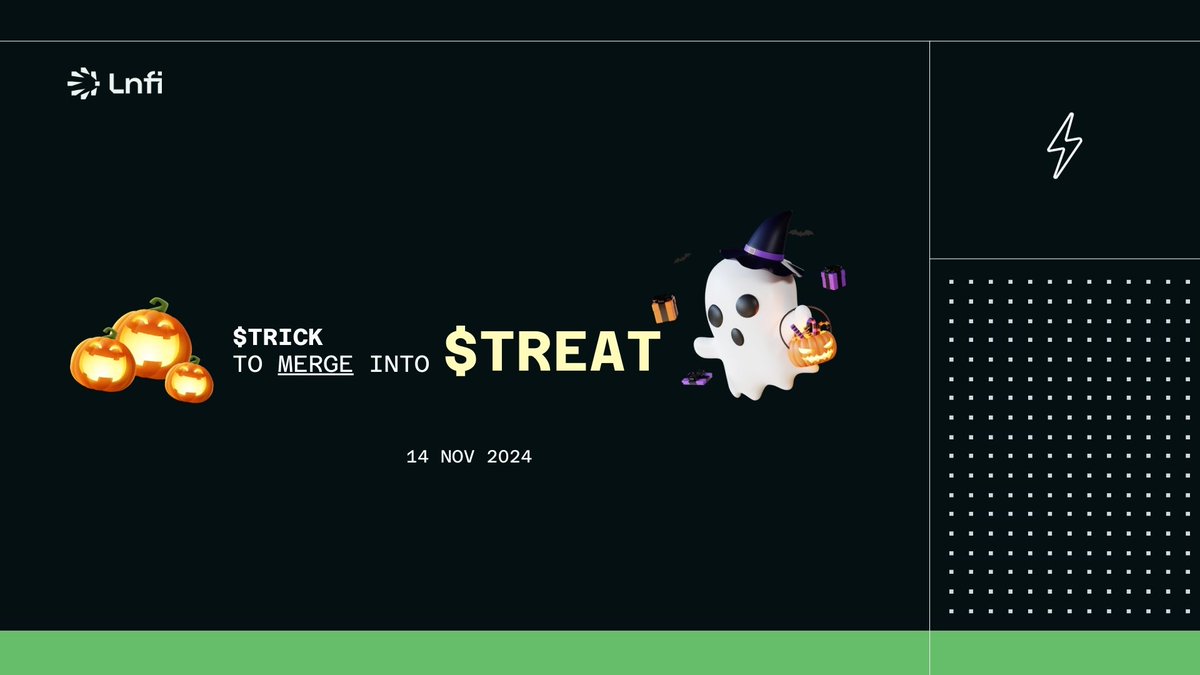 LnfiNetwork's tweet image. 📢 After thorough discussions, $TRICK will be converted to $TREAT and merged into a single token. Note: This is not the official #Lnfi Token.
💡This merge enhances liquidity for TREAT/SATS on P2P Marketplace & sets the stage for $TREAT-Margined perpetual contracts, following…
