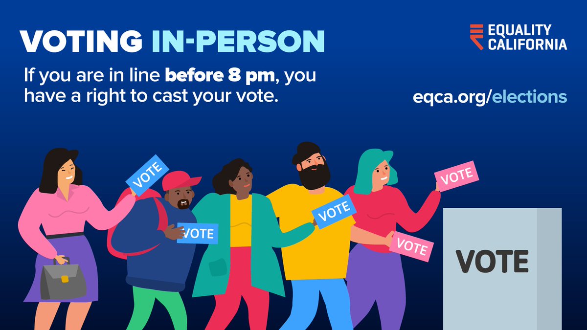 eqca's tweet photo. Stay 👏 In 👏 Line 👏 You have a right to cast your vote if you are in line before polls close! #Vote4Equality https://t.co/tpgXP0vwqq