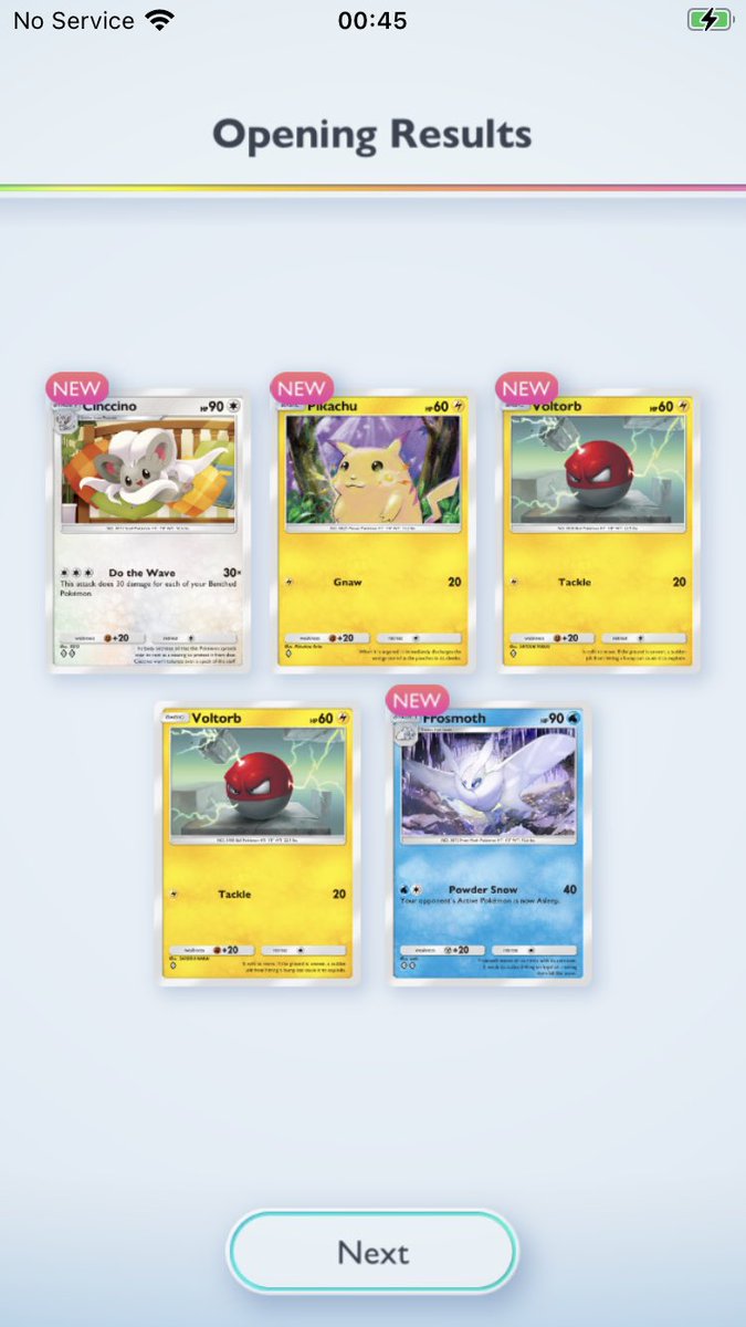 RobbieLeeFYI's tweet photo. Two Voltorbs in one pack. #Pokemon #PokemonTCG #PokemonCardPocket #PokemonTCGPocket #ErrorPack #Voltorb #Pikachu #Cinccino #Frosmoth https://t.co/PwR3iQMaGV