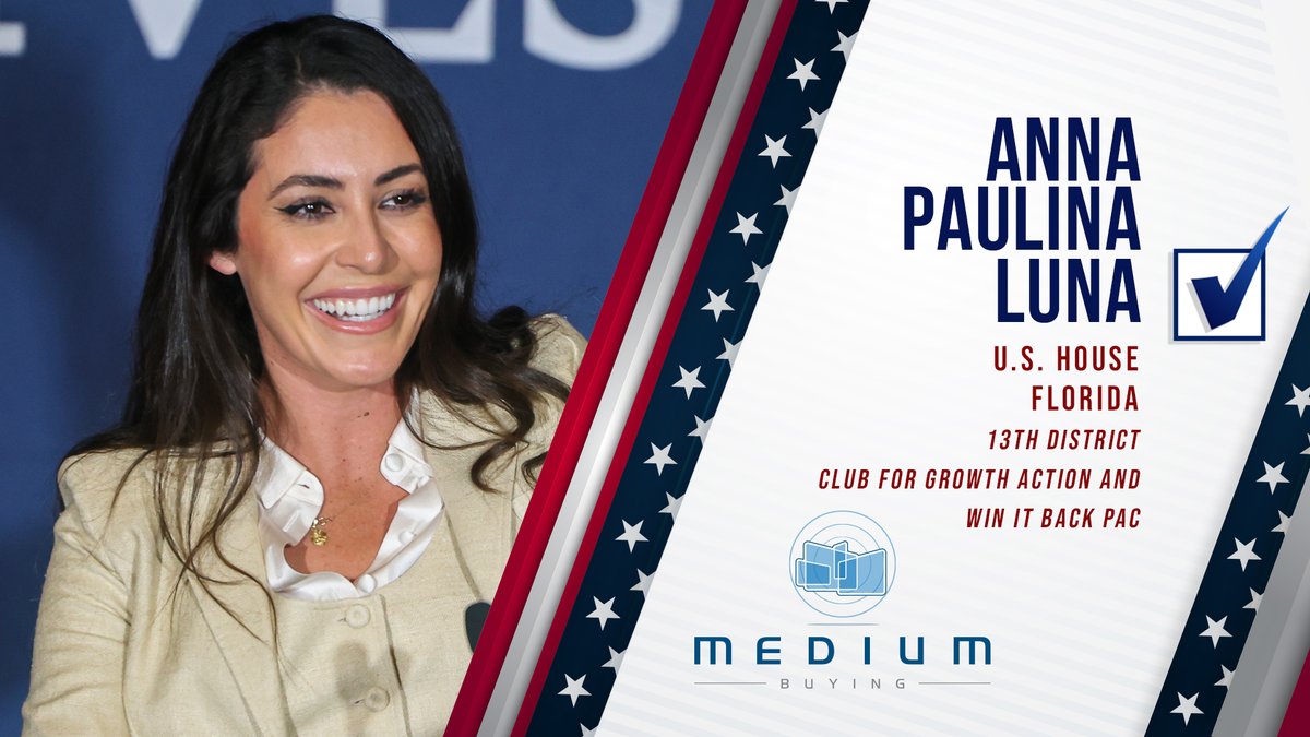MediumBuying's tweet photo. Congratulations to @RepLuna @realannapaulina on her win tonight in #FL13!!

We were proud to work for Club for Growth Action and Win It Back PAC in support of her campaign https://t.co/3tWzkMbbHZ