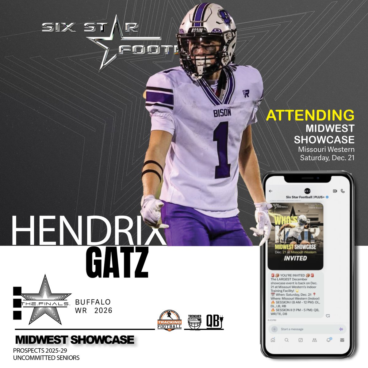 Six Star Football | PLUS+ (@sixstarfootball) on Twitter photo MIDWEST SHOWCASE | Hendrix Gatz
6’0, 170 | WR | 2026 | Buffalo ( (MN) | <a href="/HendrixGatz/">Hendrix Gatz</a>
⭐ Excited to announce rising prospect Hendrix Gatz will be attending the Midwest Showcase!
📆Dec 21
📍Missouri Western
REGISTER/INFO ➡️sixstarfootball.com/six-star-footb… MIDWEST SHOWCASE | Hendrix Gatz
6’0, 170 | WR | 2026 | Buffalo ( (MN) | <a href="/HendrixGatz/">Hendrix Gatz</a>
⭐ Excited to announce rising prospect Hendrix Gatz will be attending the Midwest Showcase!
📆Dec 21
📍Missouri Western
REGISTER/INFO ➡️sixstarfootball.com/six-star-footb…