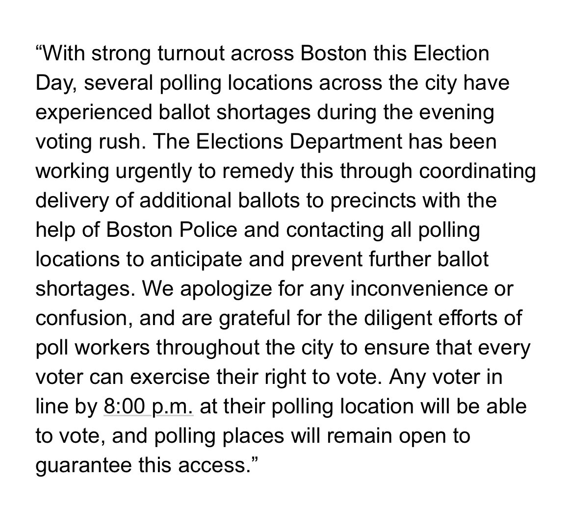Ryan Kath (@ryannbcboston) on Twitter photo Here’s the City of Boston statement about ballot shortages tonight at several polling locations
<a href="/NBC10Boston/">NBC10 Boston</a> nbcboston.app.link/L1S4ICC5hOb Here’s the City of Boston statement about ballot shortages tonight at several polling locations
<a href="/NBC10Boston/">NBC10 Boston</a> nbcboston.app.link/L1S4ICC5hOb