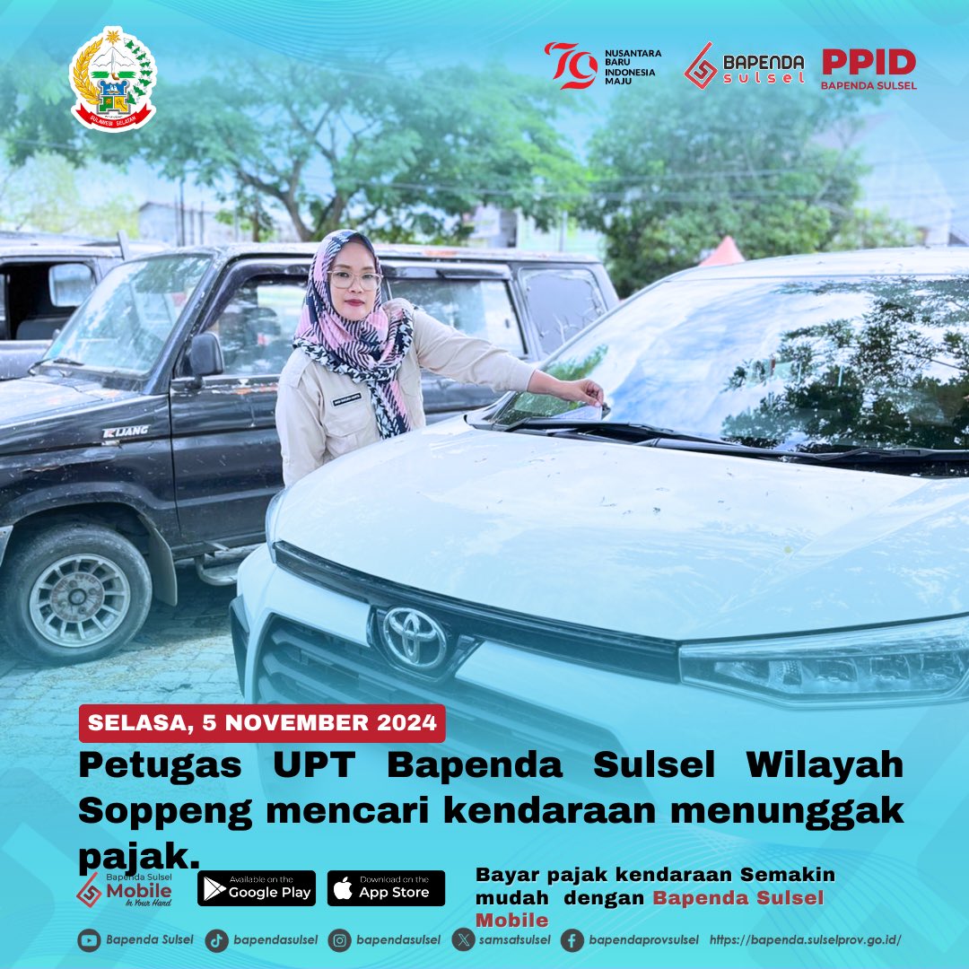 Petugas UPT Bapenda Sulsel Wilayah Soppeng mencari kendaraan menunggak pajak, Selasa 5 November 2024 di Pasar Takalalla Kecamatan Marioriwawo Kab. Soppeng.