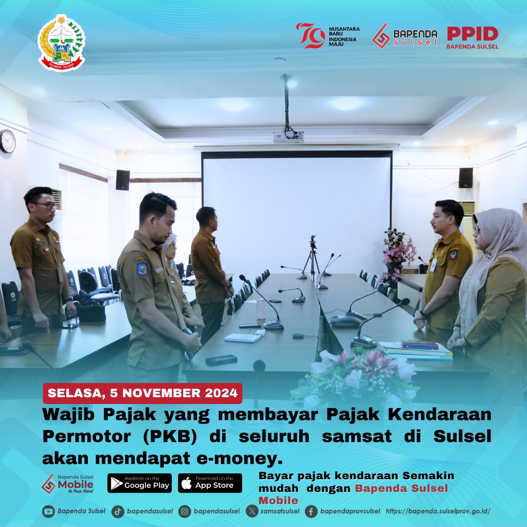 Bayar Pajak di Samsat Sulsel Dapat E-Money Bapenda Prov Sulawesi Selatan dengan Kantor Perwakilan Bank Indonesia Sulsel memberikan benefit pada wajib pajak di Sulsel.
Wajib pajak yang membayar pajak kendaraan bermotor (PKB) di seluruh samsat di Sulsel akan mendapat e-money.