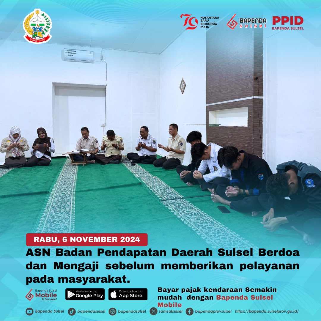 ASN Bapenda Sulsel berdoa dan mengaji sebelum memberikan pelayanan pada masyarakat.