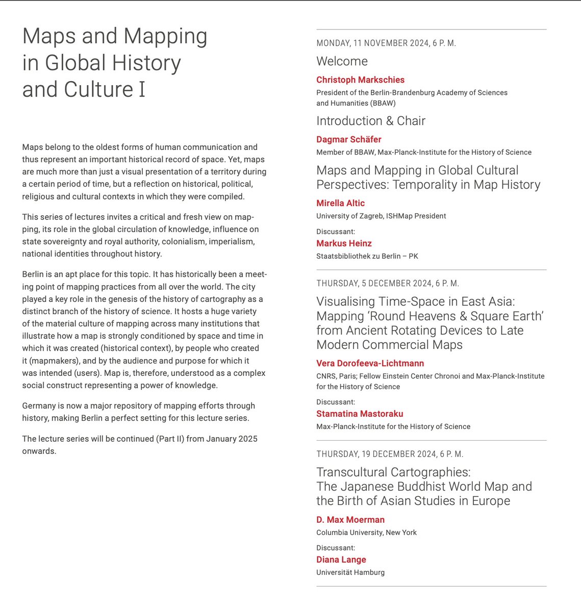 If you're interested in cartography, join the lecture series, "Maps and Mapping in Global History and Culture," starting on Nov. 11, 2024. The two talks in December are about maps in East Asia: bbaw.de/veranstaltunge…