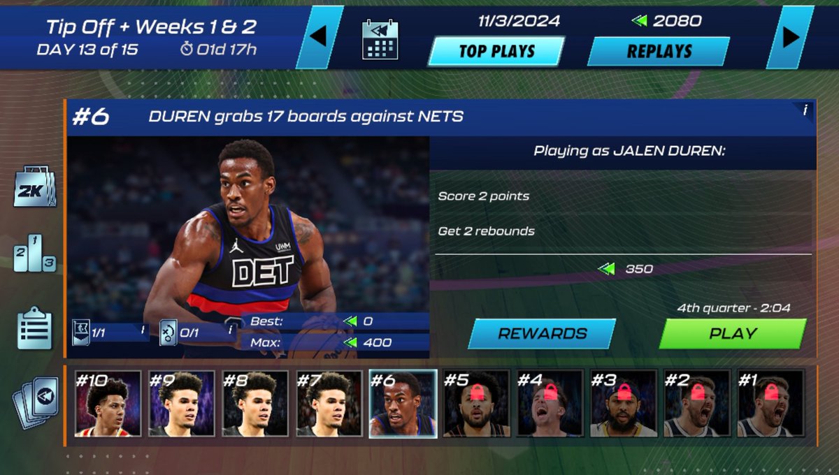rontgomez1's tweet photo. @NBA2KMobile Remove this nonsense score 2 points and get 2 rebounds. or score 10 or 9 points and don't allow any points. Why are you guys making this so hard? The idea is good but the playing it's frustrating sometimes 😬 https://t.co/tQ4dw2iBYT