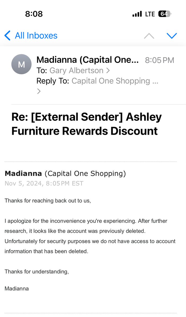 garys325's tweet photo. @CapitalOne @capitaloneshop How on earth can it be okay to take away $140 in rewards from me because my account was deleted without my permission due to fraud?!?! https://t.co/zrWOtDKffq
