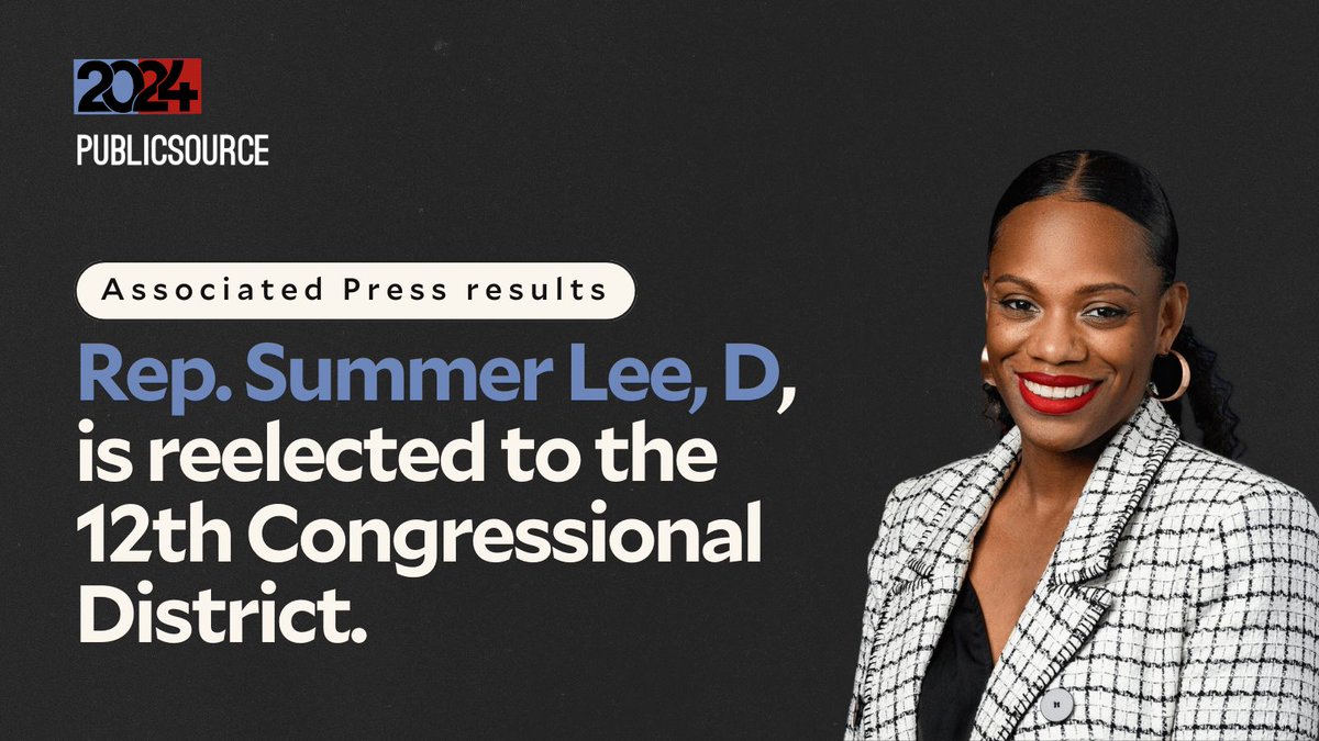 BREAKING: Rep. Summer Lee, a Swissvale Democrat, has won reelection in the 12th Congressional District, per <a href="/AP/">The Associated Press</a>. For more live election results, check out our story: buff.ly/3YTRB5S