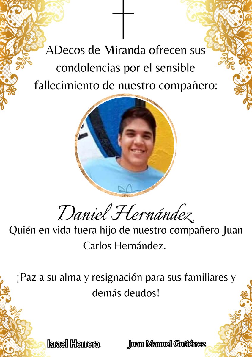 ADecos de Miranda lamenta la inesperada partida fisica del compañero y amigo Daniel Hernández, joven ADeco que hoy deja un doloroso vacío entre nosotros, pero con la Certeza de q está a la diestra del Padre Celestial.
A sus Padres, hermana, un abrazo Accióndemocratista.
#QEPD
