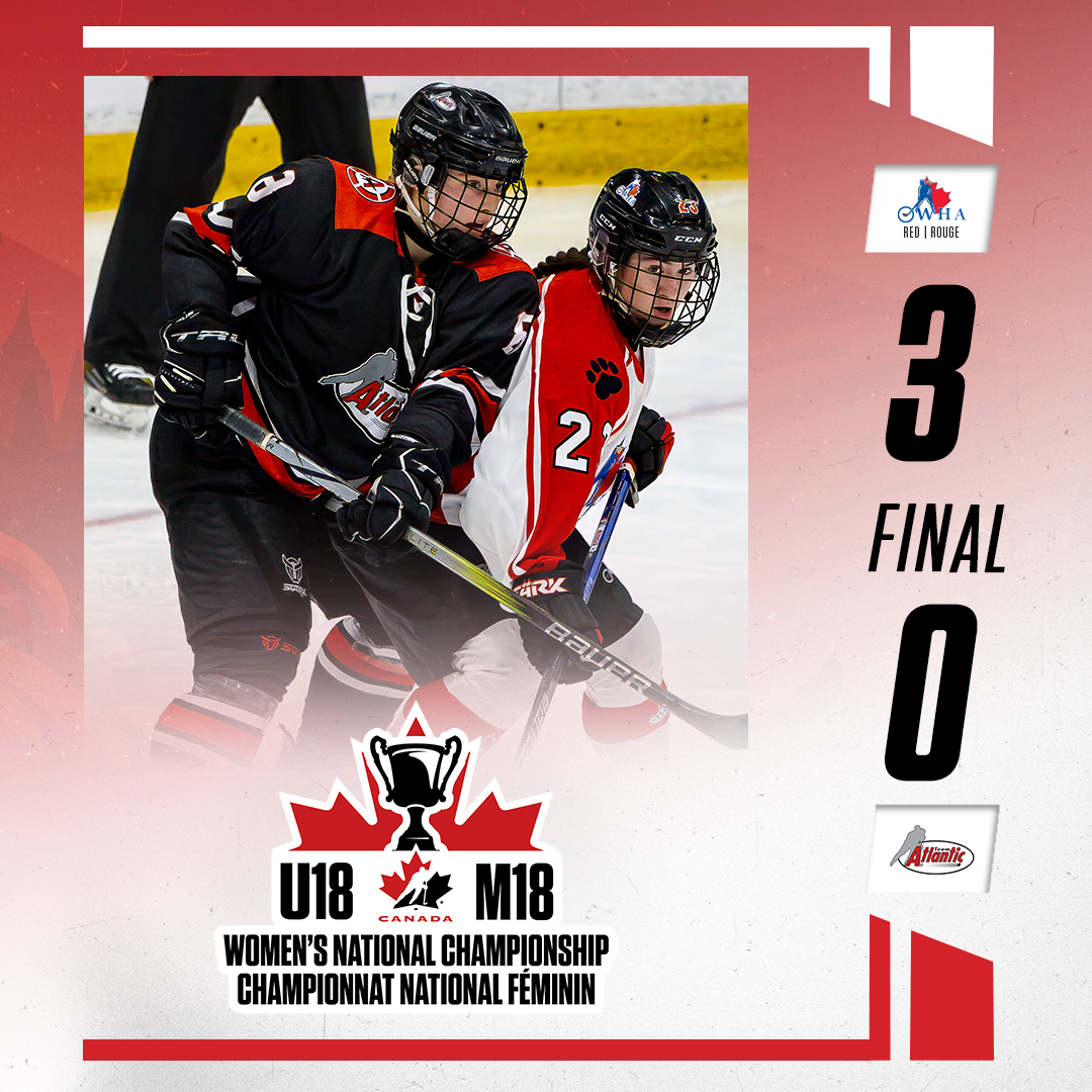 GAME OVER! Tara Bach makes 13 saves as Ontario Red shuts out Atlantic. 🔴🦞

MATCH FINI! Tara Bach bloque 13 tirs pour Ontario Rouge, qui blanchit l’Atlantique. 🔴🦞

📊 hc.hockey/U18Stats2412
📊 hc.hockey/M18Stats2412

#U18Nationals | #NationalM18
