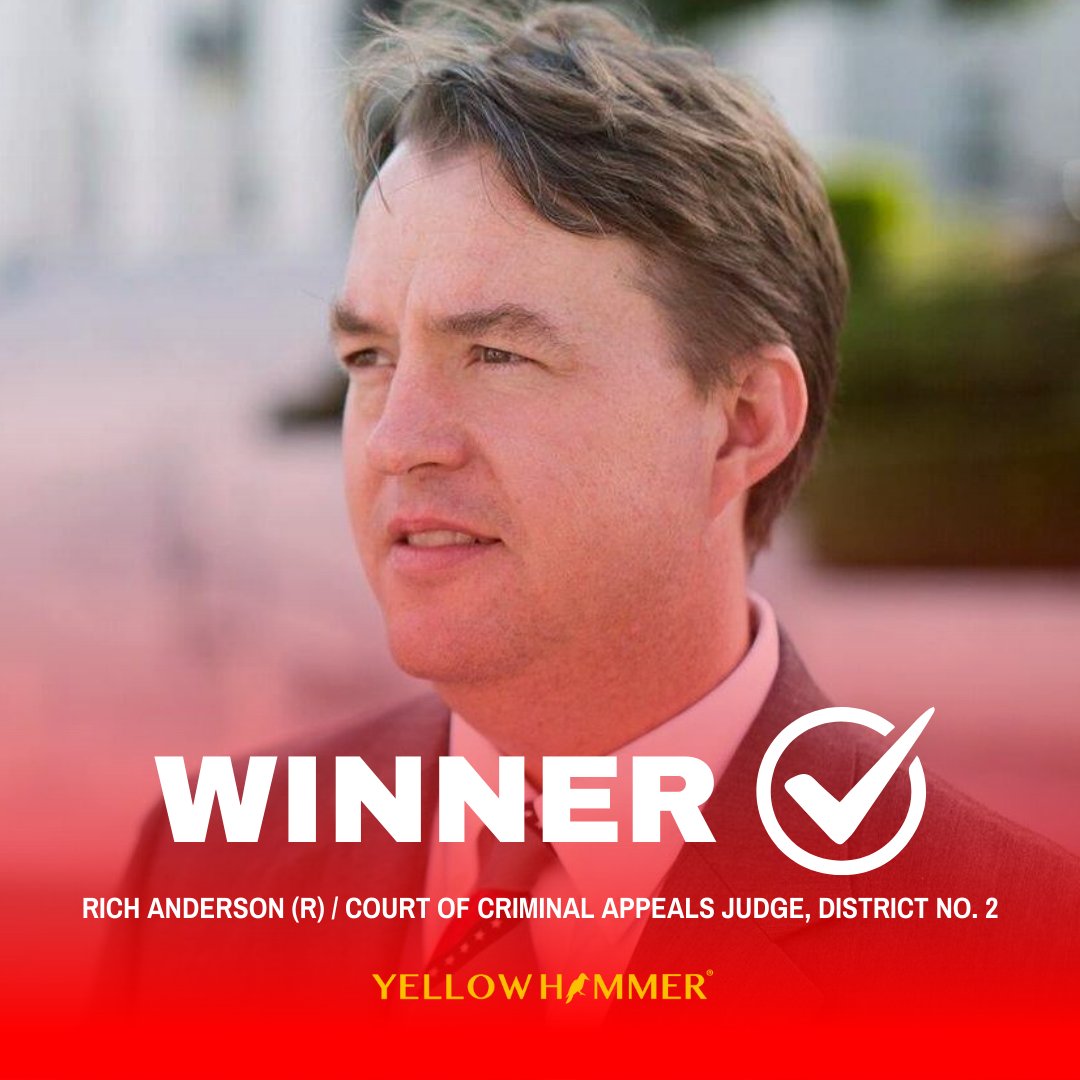 yhn's tweet image. Rich Anderson elected as Alabama Court of Criminal Appeals Judge, Place 2 #alpolitics