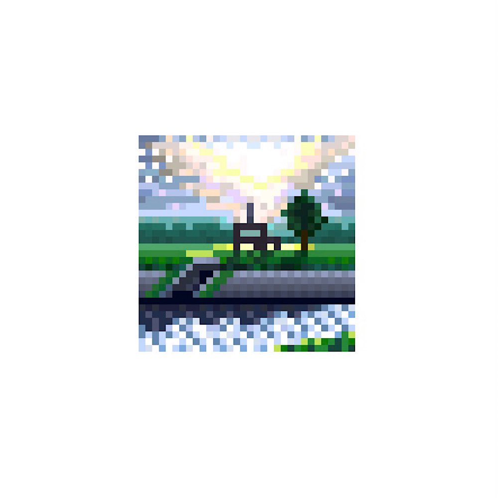 Tsumayuki222's tweet photo. 『水門と夕空』　ドット絵　32x 32ピクセル　2024年
#ドット絵 https://t.co/gW0IMNqKtl