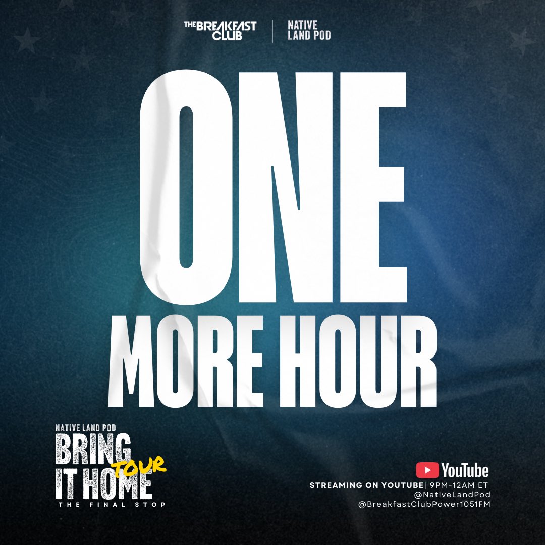 #NLPFam, we’re less than one hour away from making HERSTORY Live in DC! 

Join us for Election Night LIVE from the <a href="/HowardU/">Howard University</a> alongside <a href="/breakfastclubam/">The Breakfast Club</a>! We’ll be streaming this historic event on our YouTube channel <a href="/nativelandpod/">Native Land Pod</a> and on Breakfast Club!