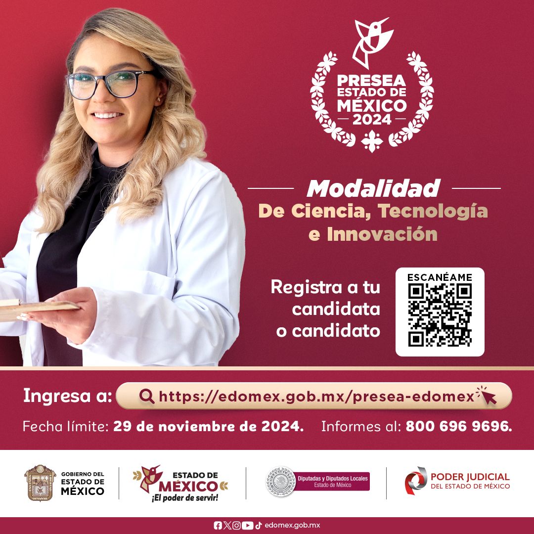 secti_edomex's tweet photo. La #PreseaEdoMéx2024 🥇 de Ciencia, Tecnología e Innovación “José Antonio Alzate”, se otorga a mexiquenses destacados en los campos de la ciencia y la tecnología 🧑‍🔬👩‍💻.
¡Haz tus propuestas antes del 29 de noviembre!
Ingresa en 👉  https://t.co/b2CqzLhSfO
#ElPoderDeServir https://t.co/CYDurmaBgM