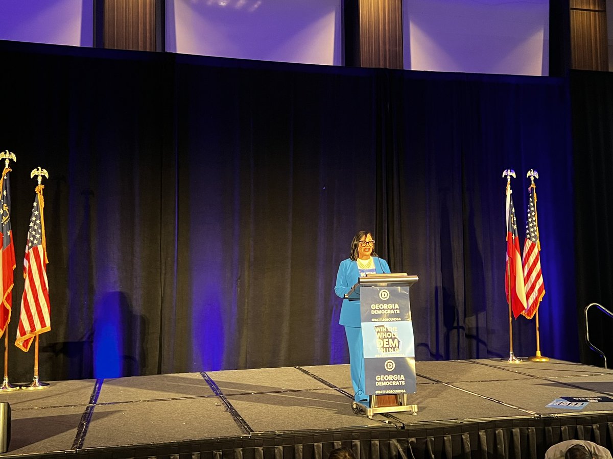 Congresswoman Nikema Williams learns she’s won her reelection bid for Atlanta’s 5th congressional district as she addresses a growing crowd at the Democratic watch party in Atlanta. #gapol