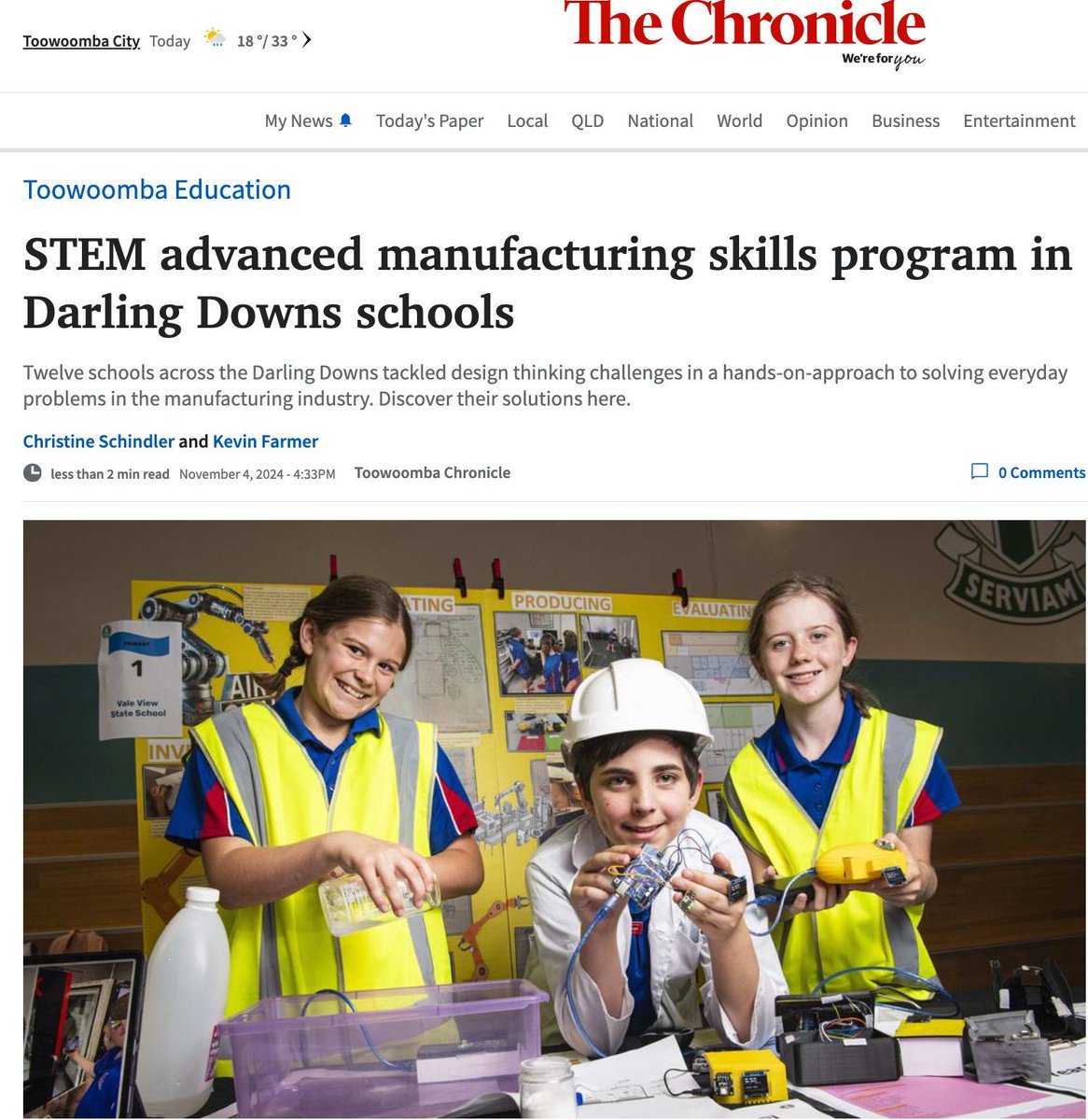 Thanks to <a href="/the_chronicle_/">The Chronicle</a> for covering Makers Empire's  advanced manufacturing schools showcase event yesterday in Toowoomba, Queensland 
STEM advanced manufacturing skills program in Darling Downs schools thechronicle.com.au/toowoomba-educ…