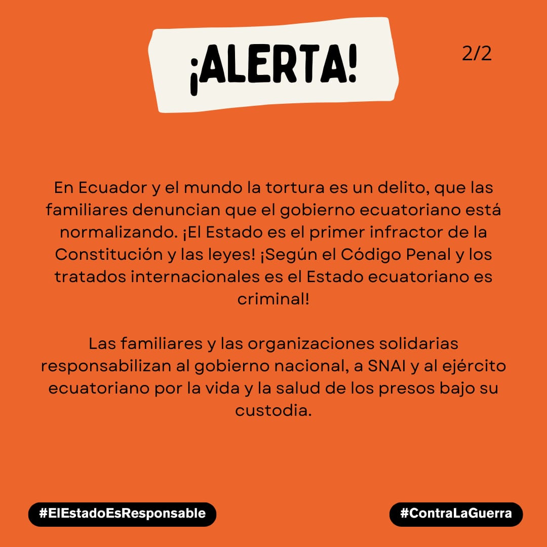 #ALERTA Denuncian militarización violenta en el Centro de Detención Provisional del Inca en Quito.

Funcionarios informan que 3 pabellones han sido violentamente intervenidos.

#IndymediaEc
#nomastorturaencarceles