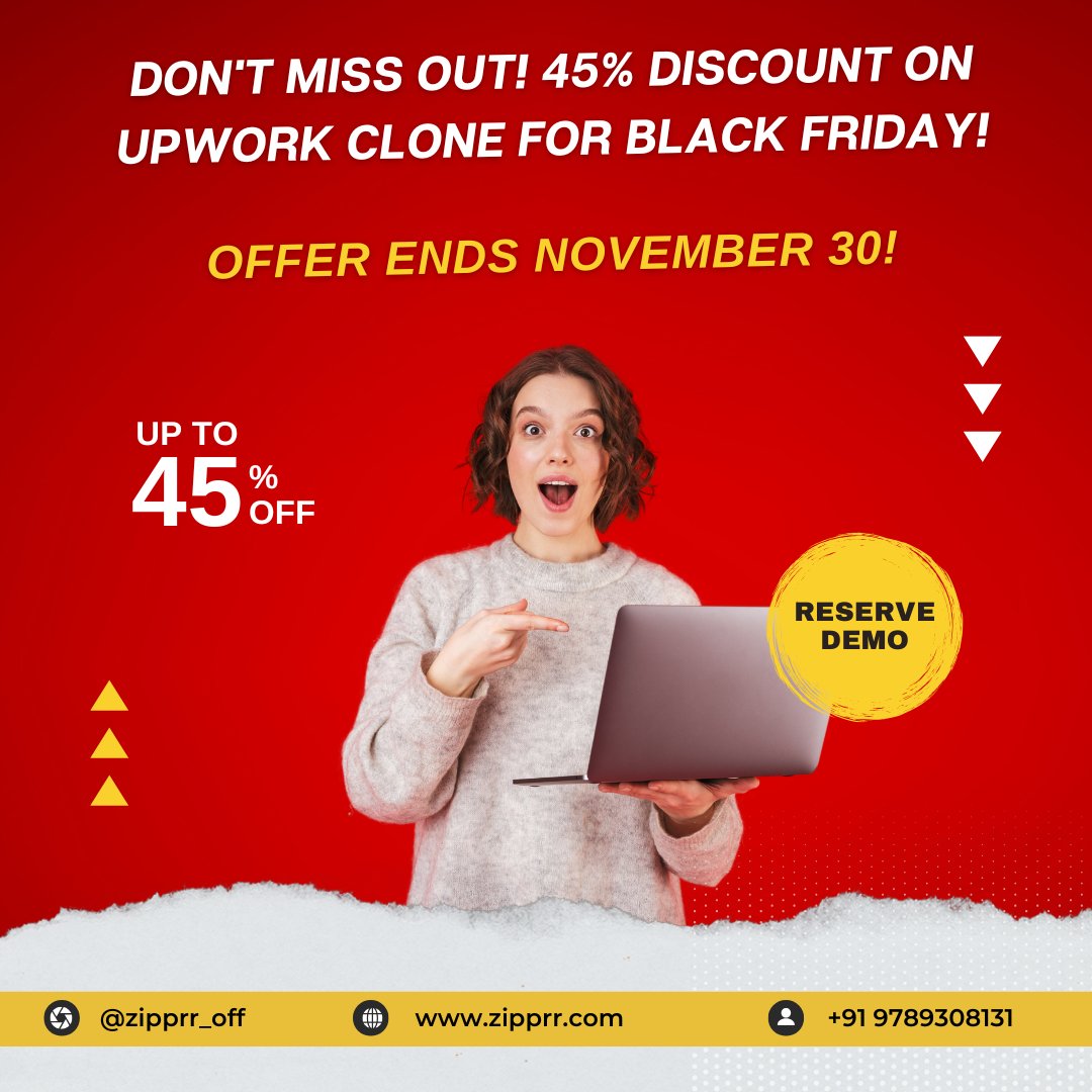 Zipprr_off's tweet image. Limited-Time Black Friday Offers Await You on Upwork Clone

Try the demo: zipprr.com/upwork-clone/

Start saving with Zipprr’s huge sale now—contact us for an interactive live demo!

#zipprr #upworkclone #freelancemarketplace #mobileapp #startup #businessideas