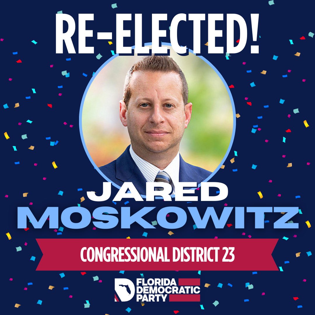 Florida Democrats (@fladems) on Twitter photo Congratulations, Congressman <a href="/JaredEMoskowitz/">Jared Moskowitz</a> on being re-elected to Florida's 23rd Congressional District!
Thank you for your unwavering commitment to South Florida. Congratulations, Congressman <a href="/JaredEMoskowitz/">Jared Moskowitz</a> on being re-elected to Florida's 23rd Congressional District!
Thank you for your unwavering commitment to South Florida.