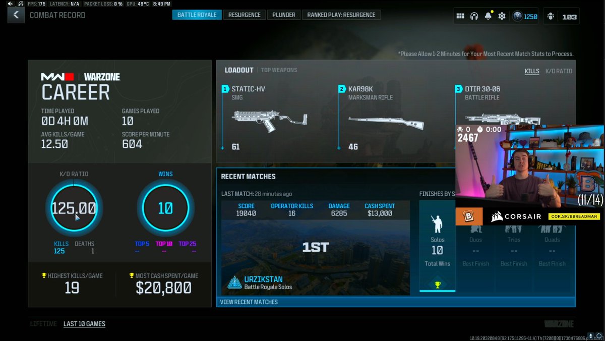 bbreadman's tweet photo. Back to back like I'm Michael Jackson.

10 Solo Games, 10 Solo Wins.

125.00 K/D on the day.

Warzone > Black Ops 6🔥 https://t.co/SE6S36cKMP