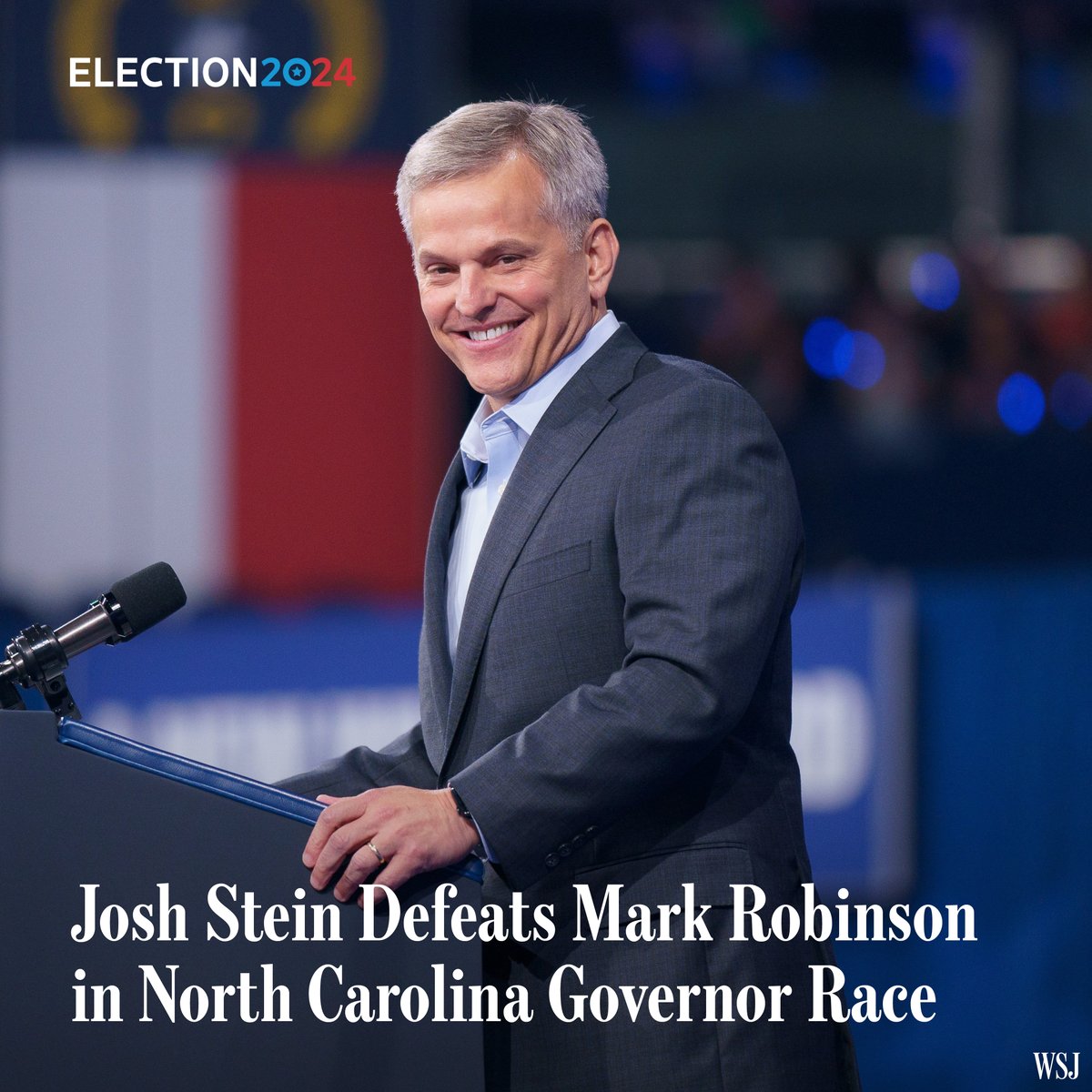 WSJ's tweet photo. Democrat Josh Stein beat scandal-ridden Republican Mark Robinson to become North Carolina governor  https://t.co/tMOWouhGET https://t.co/zaBiBk8IiH