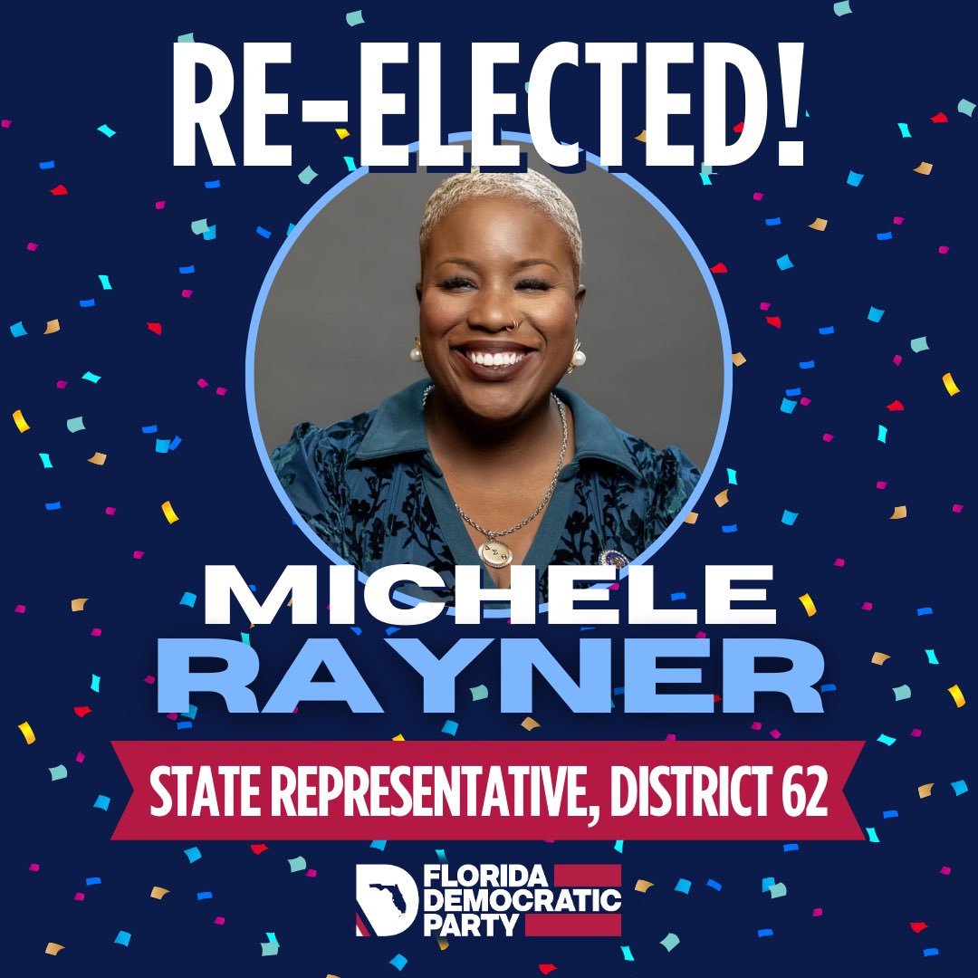 FlaDems's tweet photo. Congratulations Rep. @micheleforfl on your re-election to Florida's House in District 62! https://t.co/2FMcU33DD0
