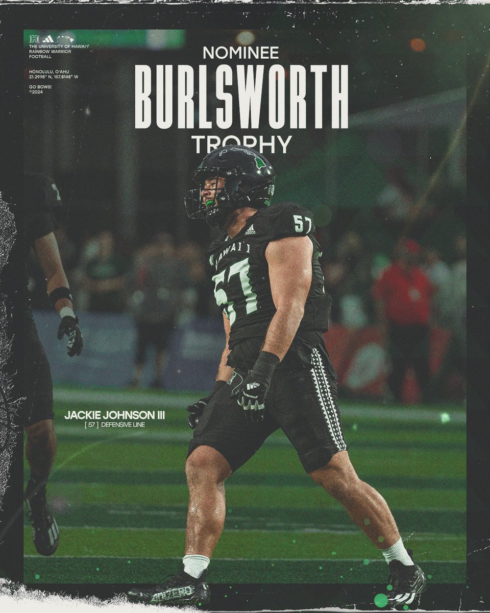 Hawaii Football (@hawaiifootball) on Twitter photo Our sacks leader >>> our Burlsworth Trophy nominee πͺ
<a href="/jackie3johnson/">Jackie Johnson III</a> x #BRADDAHHOOD Our sacks leader >>> our Burlsworth Trophy nominee πͺ
<a href="/jackie3johnson/">Jackie Johnson III</a> x #BRADDAHHOOD