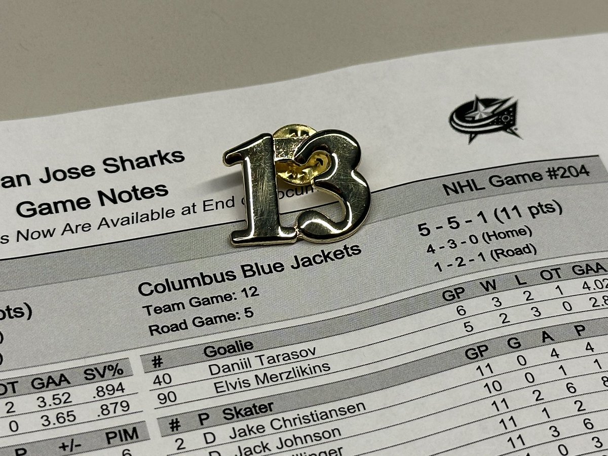 After the passing of Johnny and Matthew Gaudreau, SAP Center usher Susie Diaz ordered these 13 pins for all the ushers here in San Jose to wear tonight. Unfortunately, Diaz passed away in September, but her family made sure the pins would be here tonight for everyone.