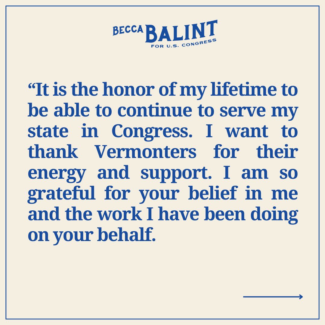 BeccaBalintVT's tweet image. It is the honor of my lifetime to be able to continue to serve my state in Congress. I want to thank Vermonters for their energy and support. I am so grateful for your belief in me and the work I have been doing on your behalf.
Read my full statement: