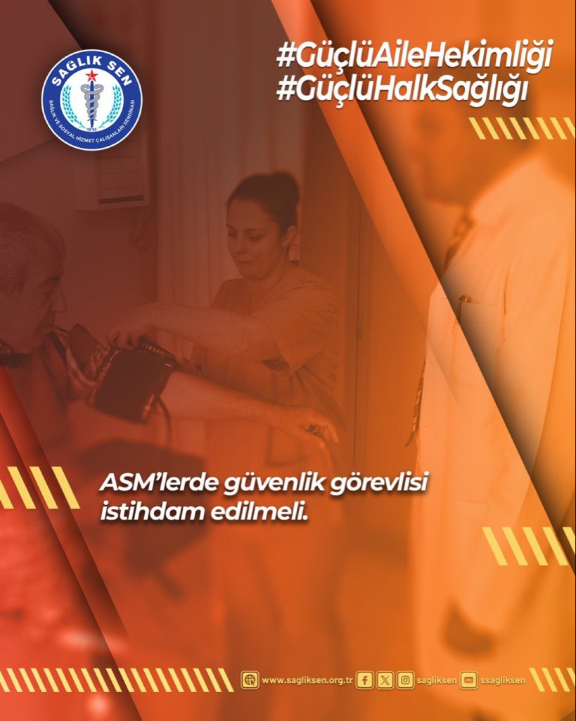 ASM’lerde güvenlik görevlisi istihdam edilmeli.
#GüçlüAileHekimliği
#GüçlüHalkSağlığı