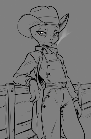 Cowgirl Grey Alien Sketch